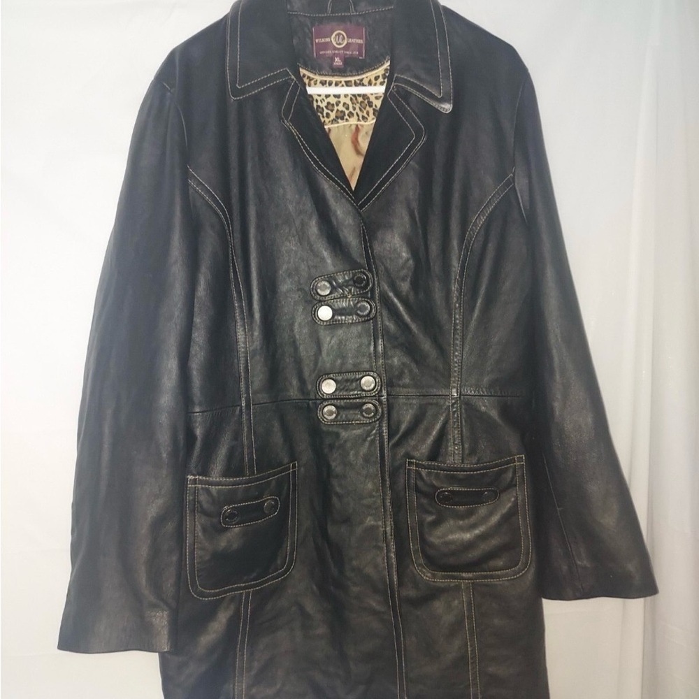 Wilsons Leather Black Leather Button-Front Coat